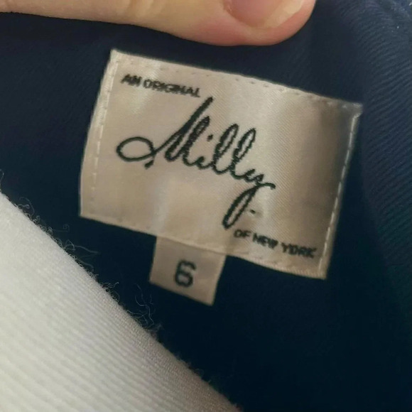 Milly New York Danielle Sheath Dress Women 6 Belt Ruffle Sleeveless Navy Blue - Picture 8 of 8